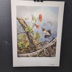 Artist Numbered Print -  Woodland Garden Ruby-Throated Hummingbird Wall Art